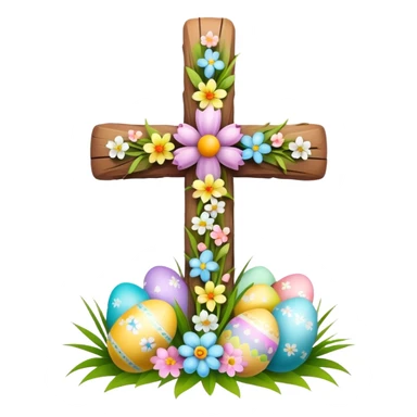 Easter cross decorated with spring flowers and Easter eggs sticker