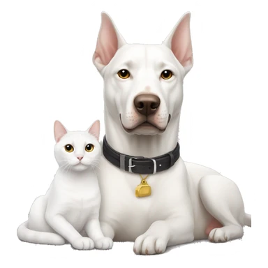 White cat sitting with Doberman sticker