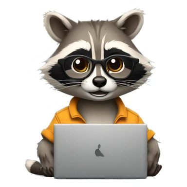 raccoon freelancer in glasses with laptop sticker