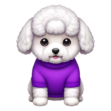 White Bichon wearing a purple sweater sticker