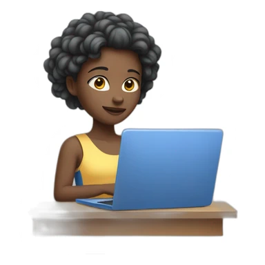 Girl with white skin in blue clothes behind laptop  sticker