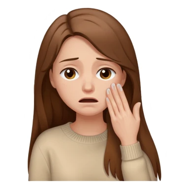 Woman with long brown hair crying, light beige sweater sticker