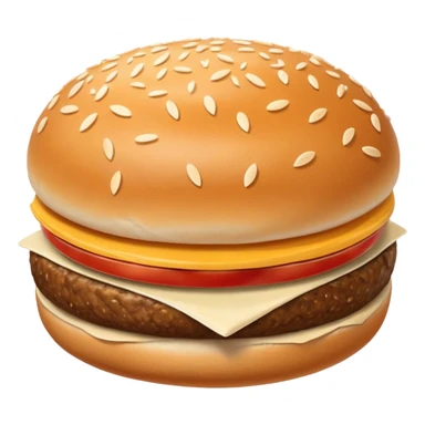 single hamburger bun, smooth golden-brown domed top with white sesame seeds, soft pillowy base, clean edge, no filling or extras, soft lighting, subtle shadows, emoji scale sticker