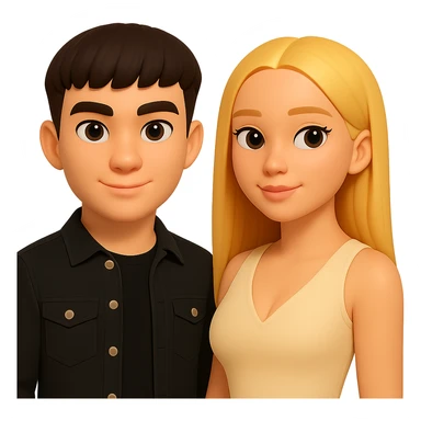 Slightly increase the volume of the upper body of the girl, separate the girl and the boy from each other, make the skin color the same for both. Keep the cartoon style and maintain a transparent background. sticker