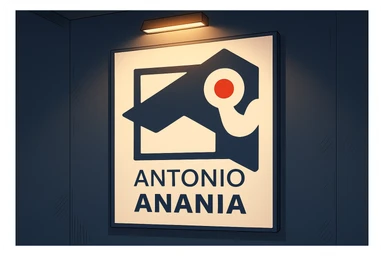 su questo stile fai un manga/webtoon a colori in cui mostri quella parete dietro dello studio con il suo logo e la scritta "ANTONIO ANANIA" SOTTO IL LOGO, LUCE CHE ILLUMINA IL LOGO sticker