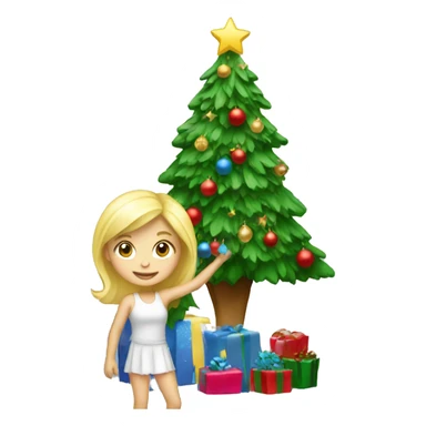 Blond Girl decorating a Christmas tree sticker