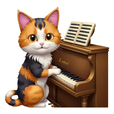 calico cat play piano, portrait sticker