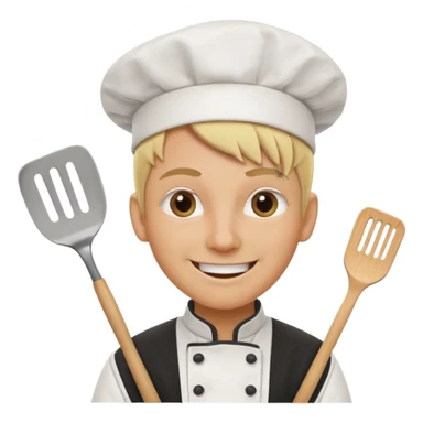 Chef smiling with spatula and spiked blonde hair and crazy eyes at the back door sticker