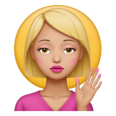 Yellow circle emoji exasperated and drumming fingers up the side of their head the eye is closed it is a side profile pink lipstick and pink nails ot is a side profile no hair sticker
