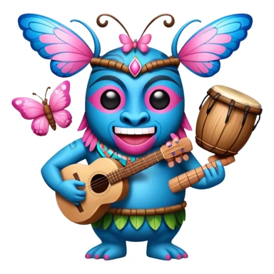 Cartoon Blue and pink tiki singing with butterfly and bongos sticker