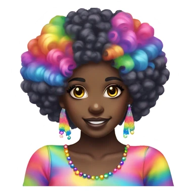 Lisa frank dark skin girl with rainbow Afro with headband pearls sticker