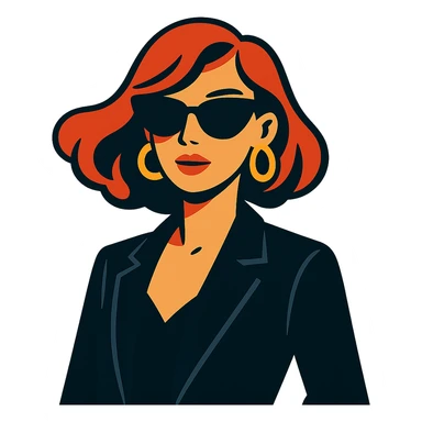 a chic lady in black sunglasses, modern and fashionable, minimal background, vibrant toon style sticker