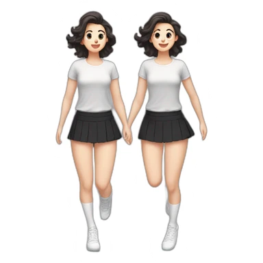 full-body-caucasian-curvy-beauty-jumping-short-black-skirt-back-and-front-views-strong-wind-white-knickers-long-white-socks sticker