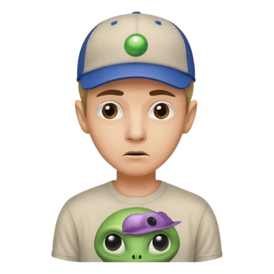 trust no one Mulder from the x-files looking very very worried wearing a t-shirt and a baseball cap with a picture of an alien sticker