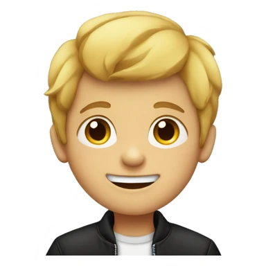 smiling boy in black jacket, mouth shut sticker