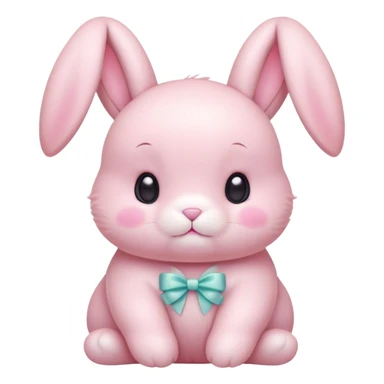 Cinematic adorable pastel pink bunny, chubby cheeks, tiny paws, sparkling round eyes, soft fur with a gentle glow, slightly tilted head, wearing a tiny bow, irresistibly cute and heartwarming. sticker