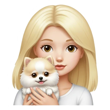 blond hair girl holding a white pomeranian   sticker