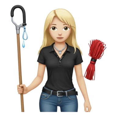 Bdsm male dominant wearing jeans black T-shirt and holding a flogger watching from outside blonde long hair sub with a collar showering with suds all over her sticker