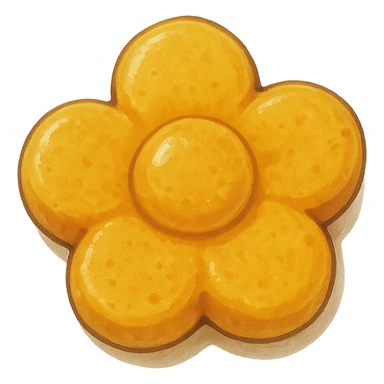 yellow flower-shaped candy, ghibli style, isolated on transparent background sticker