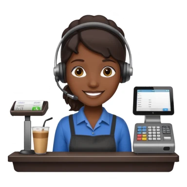 Cashier + headset + till, Cafe staff. sticker