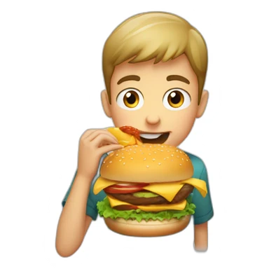 the boy is biting into a burger sticker