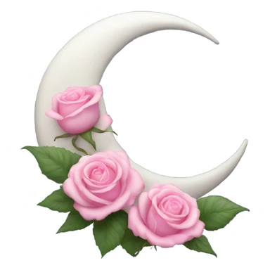 crescent white moon with pink roses sticker
