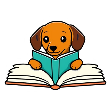 Un perro salchicha leyendo un libro  sticker