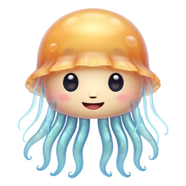 extremely cute aesthetic jellyfish with huge shiny round eyes, soft pastel colors, extra friendly smile, maximally charming, kawaii-inspired, Apple emoji style sticker
