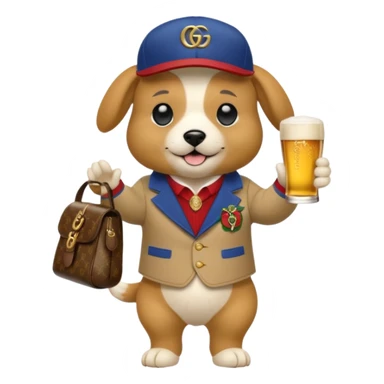 Ein Hund der talahon ist und Bier trinkt mit gucci cap und gucci Tasche  sticker