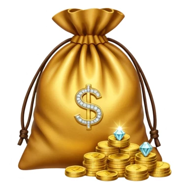 Create an emoji that shows a stack of gold coins, a diamond, and a money bag together. sticker