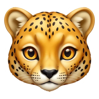 Cinematic Cute Cheetah Portrait Emoji, Head tilted playfully and inquisitively, featuring a glossy, golden spotted Fur with a natural sheen, round, sparkling amber eyes filled with curious mischief, Simplified yet irresistibly adorable features, highly detailed, glowing with a warm, friendly glow, high shine, affectionate and agile, stylized with a touch of savannah whimsy, bright and endearing, soft glowing outline, capturing the essence of a mischievous yet loving cheetah, so playful it feels like it could dash out of the screen and into your arms! sticker