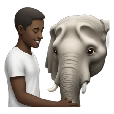 young white man stroking the head of an elephant sticker