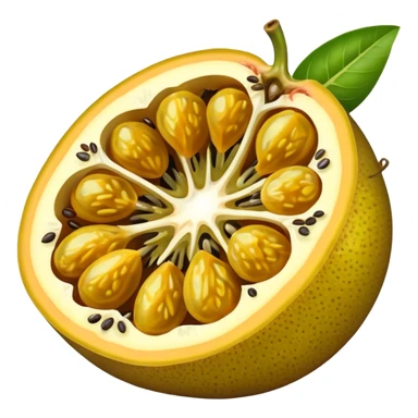 Create an emoji of an open, yellow passion fruit. sticker
