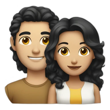 Indonesian girl with long black hair and white man with short brown curly hair sticker