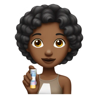Brown skin girl with straight black hair holding lip balm  sticker