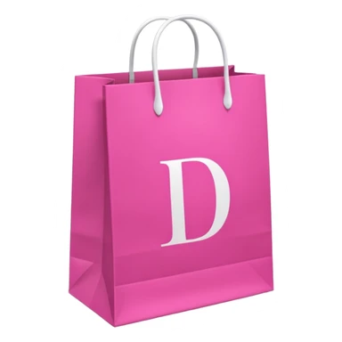 Fuchsia pink paper bag with white handles, repeating 'DRUNI' pattern in light pink and a large vertical 'DRUNI' in bold white letters in the center, iOS emoji style, shiny and realistic. sticker