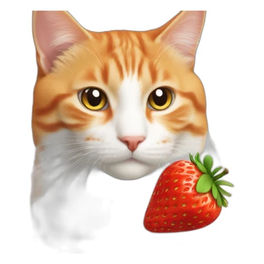orange and white cat with a strawberry sticker