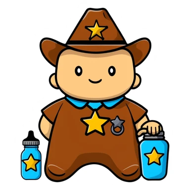 sheriff badge with star and baby feeding bottle in center sticker