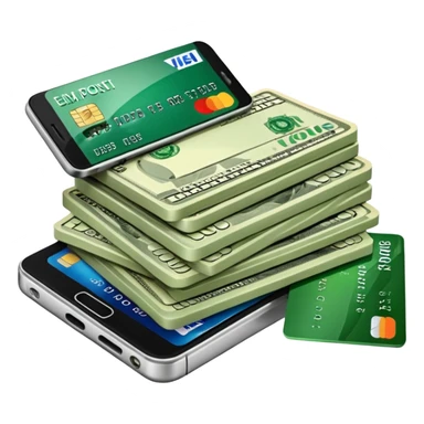 efectivo en dólares, un teléfono y unas tarjetas, todo con un estilo limpio, profesional y que transmita dinero y movimiento. sticker