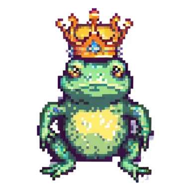 pixel art crowned frog, jumping with crown slightly tilted sticker