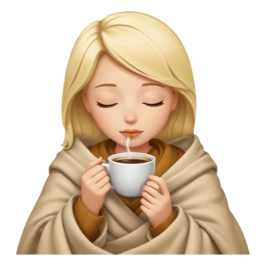 Blonde girl inside a blanket sipping coffee eyes closed sticker