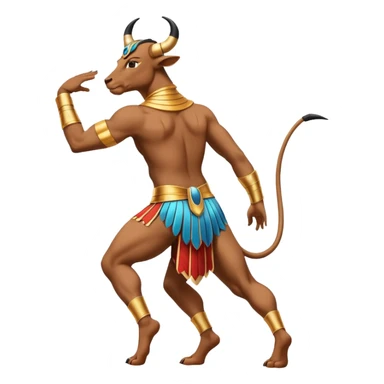 fullbody Egyptian bull leaper, back view, in 'are you entertained' pose sticker