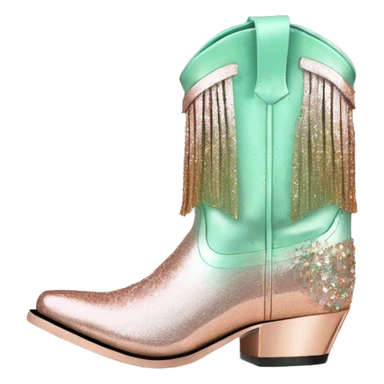 Realistic rose gold and mint green ombre pair of fashion cowgirl boots with sparkly shiny glitter fringe on them. sticker
