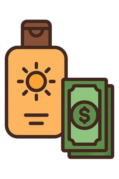 icona della crema solare con i soldi sticker