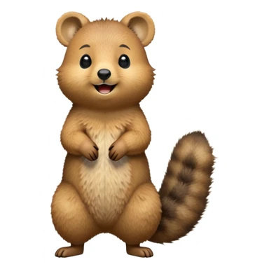 cinematic-quokka-realistic-full-body-standing on its hind legs hunched over-emoji,-small-round-frame-balanced-on-tiny-strong-hind-legs,giant fluffy cheeks large smile-fluffy-brown-fur-radiating-a-warm-softness skinny tail, ,-big-round-eyes-filled-with-joy-and-innocence,-tiny-clawed-paws-held-close-to-chest,-cheerful-smile-exuding-endearing-happiness,-simplified-yet-realistic-focused-features,-highly-detailed,-glowing-with-a-sunny-warmth, expressive eyes  sticker