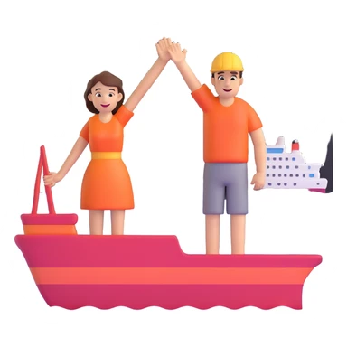 couple in love on a ship waving at the horizon sticker