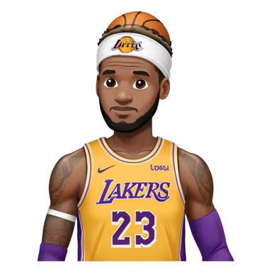 Basketball player LeBron James with headband, Lakers jersey #23, dunking sticker