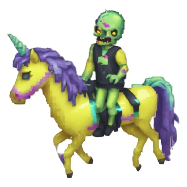 Pixel art of Zombie Vaporwave black holographic oilslick zombie unicorn yellow caution tape sticker