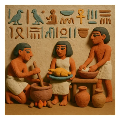 ancient Egyptian cooking scene in hieroglyphic style sticker