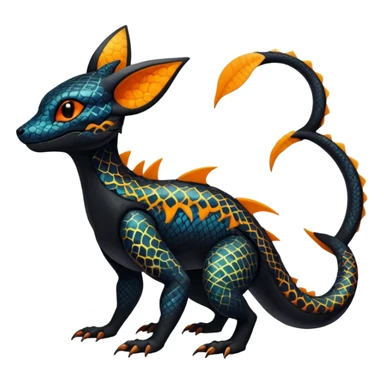 Colorful Exotic Black and Orange Salandit-Aurorus-Umbreon-Fakémon-hybrid-creature (full body)  sticker